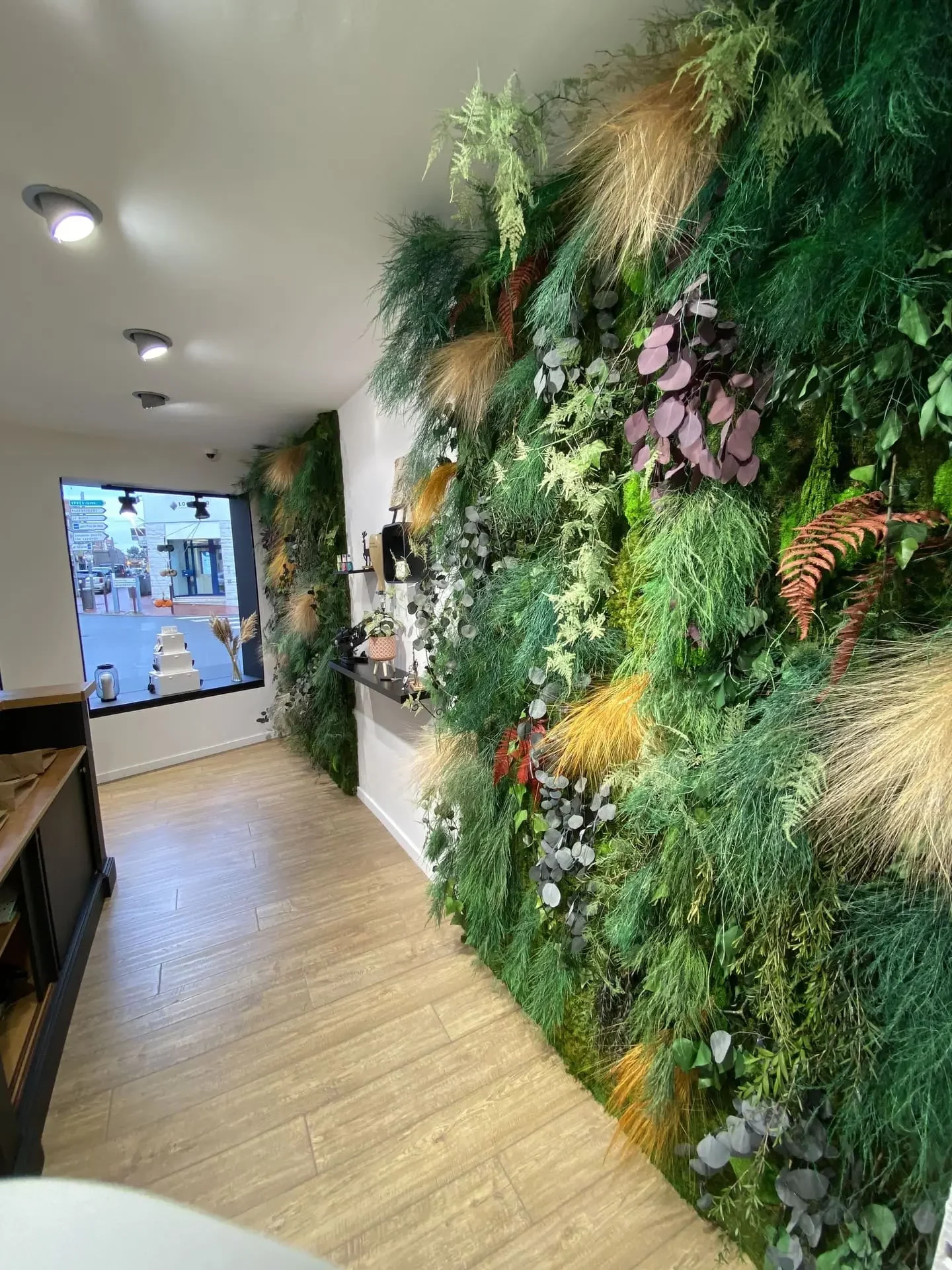 joli mur végétal dans un commerce avec de belles couleurs