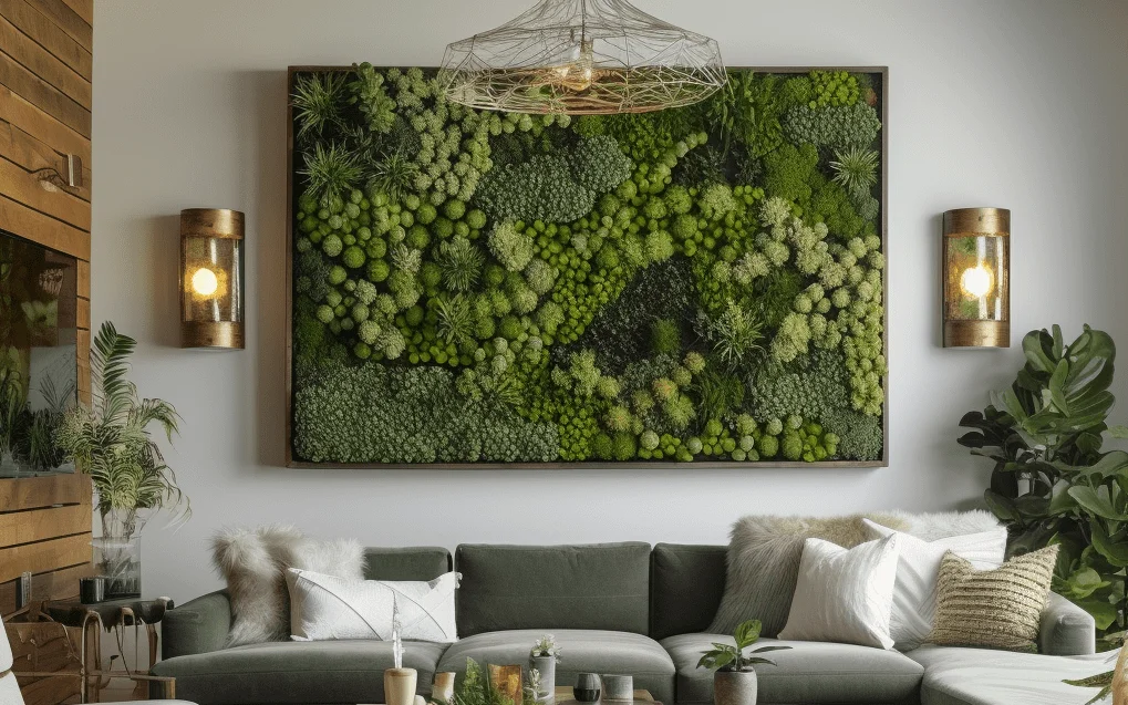 mur vegetal dans un salon pour respinov